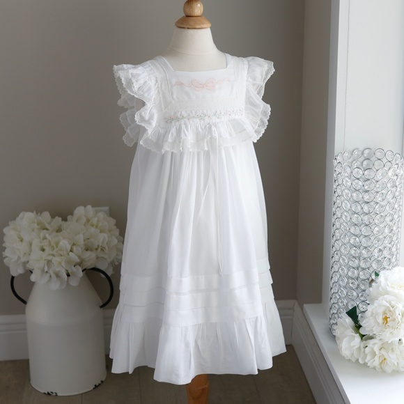 RARE VINTAGE Strasburg Girls White Dress Size 3/4 Embroidery Lace Flower Girl - Picture 3 of 7
